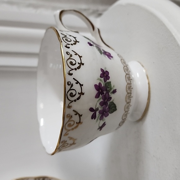 Colclough Cup and Saucer with Violet flowers and Golden scrolls Pat #8247 - Picture 3 of 8